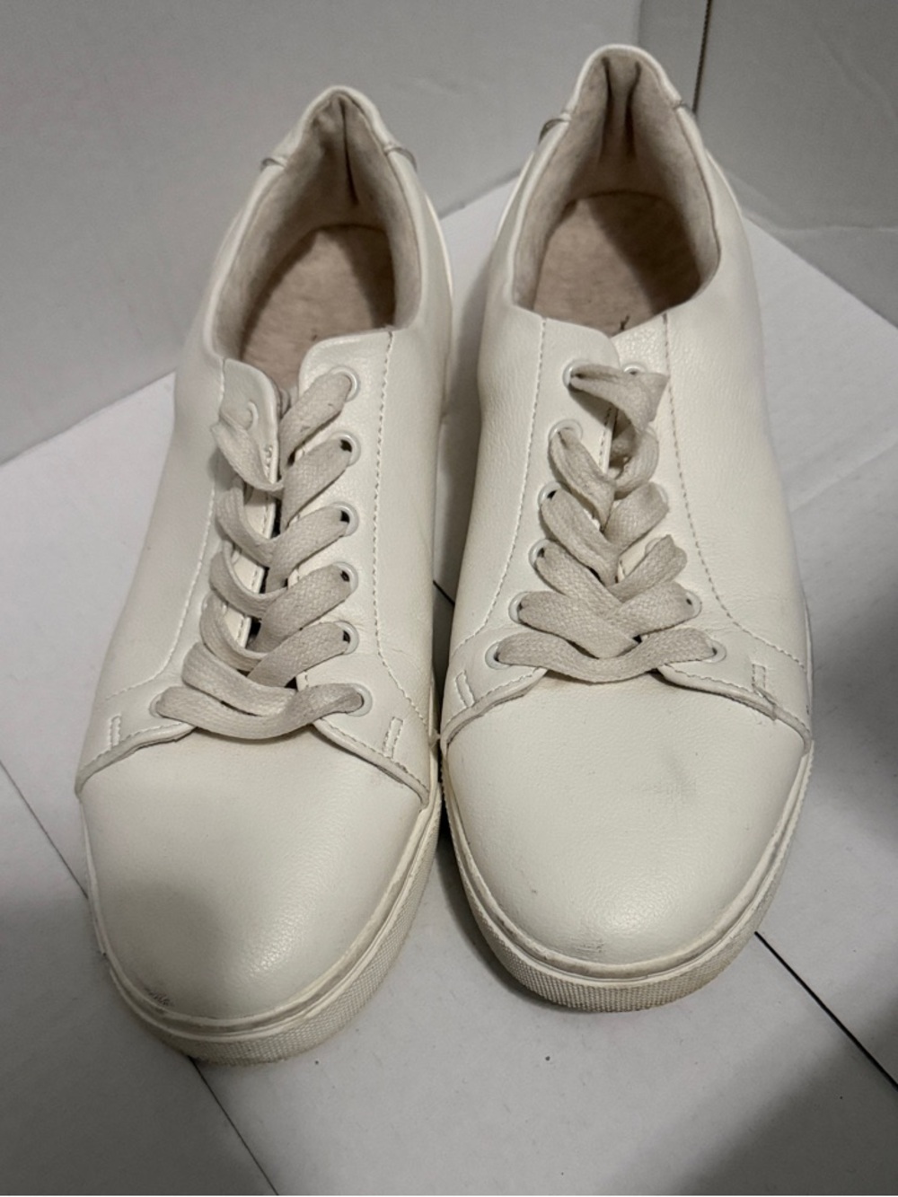 Joie Off-White Leather Lace-Up Sneakers
